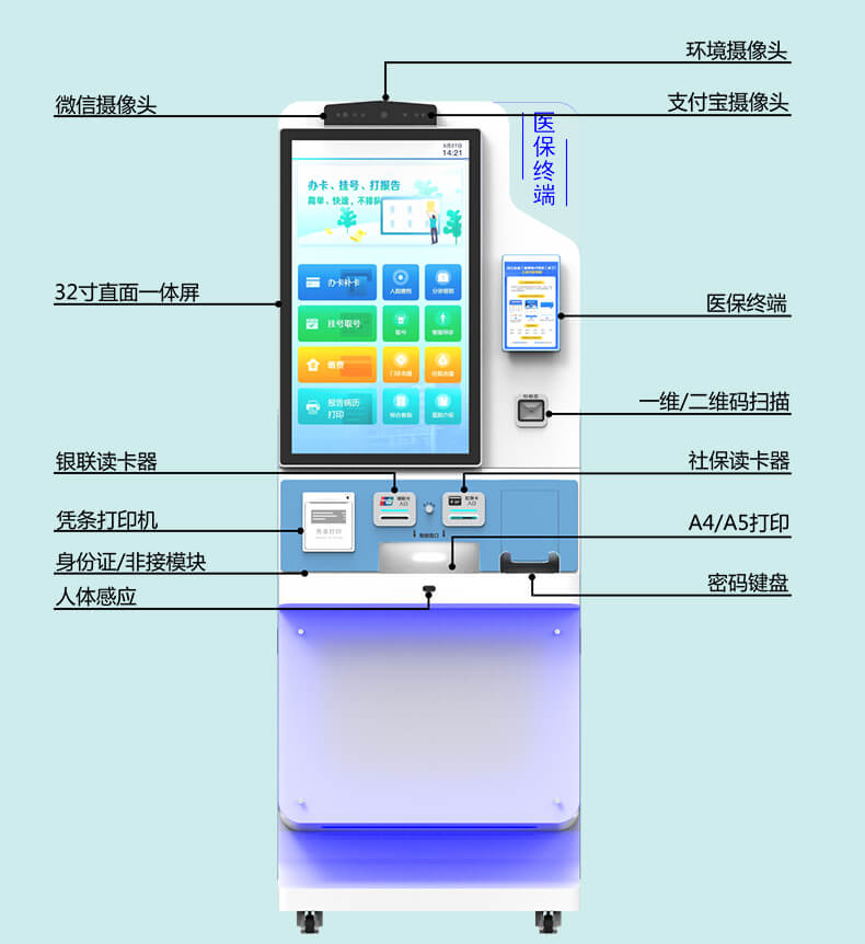 醫(yī)院專用32寸直面醫(yī)保終端 預(yù)約掛號建檔一體機 高效自助不排隊