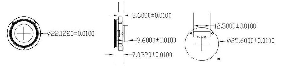 指紋模塊外形結構尺寸圖（標注直徑/厚度）